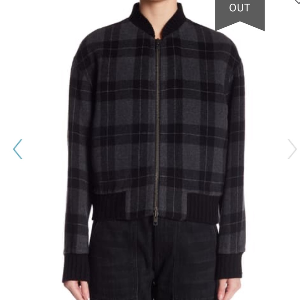Vince Black and Gray Plaid Bomber Jacket